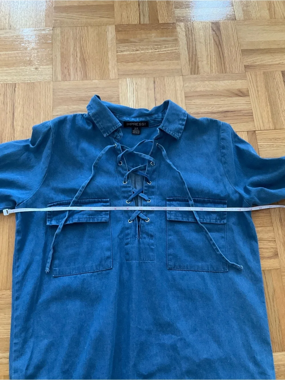 imPRESS Blue Lace-Up Long Shirt - Size S - Picture 5 of 13